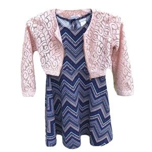 SWEET HEART ROSE Little Girls Sleeveless Flare Dress W/ Lace Jacket Cardigan 6X